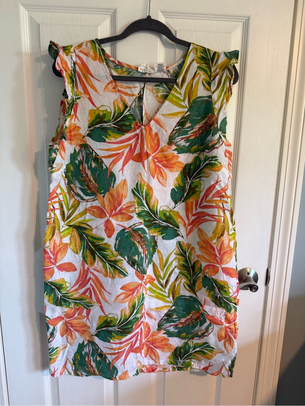 Linen Tropical Print Sleeveless Shift Dress - Size Medium